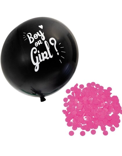 Svart Gender Reveal Ballong med Rosa Konfetti 60 cm