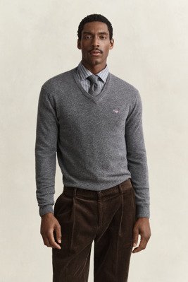 Gant Superfine Lambswool V Neck   CHARCOAL MELANGE   3XL