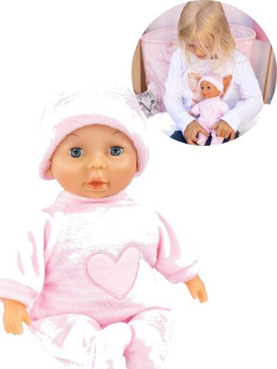 Bayer Design Min Første Baby Dukke Med Lys Rosa Drakt Og Lue 28cm