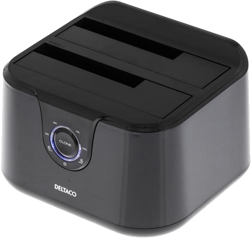 Deltaco USB 3.0 Dokkingstasjon med Kloning for 2,5"/3,5" SATA Harddisk Svart Deltaco USB 3.0 Dokkingstasjon med Kloning for 2,5"/3,5" SATA Harddisk Svart