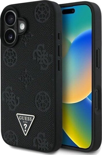 GUESS Grained Hot Stamp Peony Triangle Logo MagSafe Case for iPhone 16 - Black