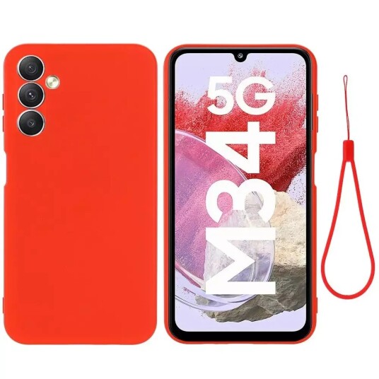 INCOVER Samsung Galaxy M34 (5G) / F34 (5G) Liquid Silikon Deksel med Stropp - Rød INCOVER Samsung Galaxy M34 (5G) / F34 (5G) Liquid Silikon Deksel med Stropp - Rød