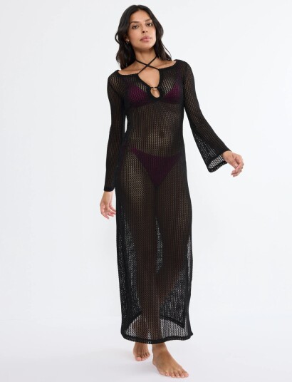 Triumph Beach Mywear Crochet Long Dress Lsl Black 42