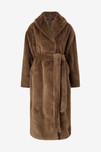 Gina Tricot Frakk av juksepels Faux Fur Belted Long Brun