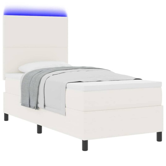 LED Box Springer Bed Krem og hvit 90 x 190 cm Corduroy stoff