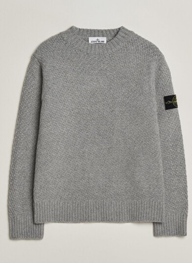 Stone Island Basket Stitch Lambswool Crew Neck Grey Melange