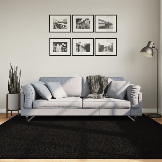 Teppe HUARTE kort luv mykt og vaskbart svart 200x200 cm