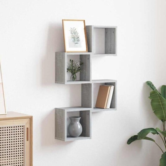  Vegghyller med lagring 4 pcs Grå 26 x 15 x 26 cm Konstruert tre