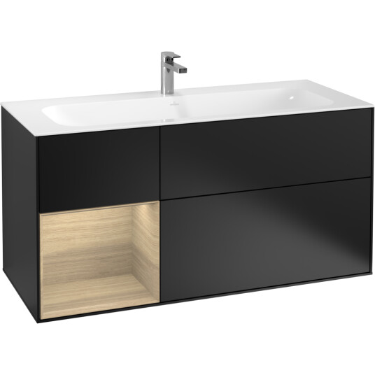 VILLEROY & BOCH FINION SERVANTSKAP 120 SVART MATT LAKK M/LYS VENSTRESTILT EIKEFINÉR HYLLE