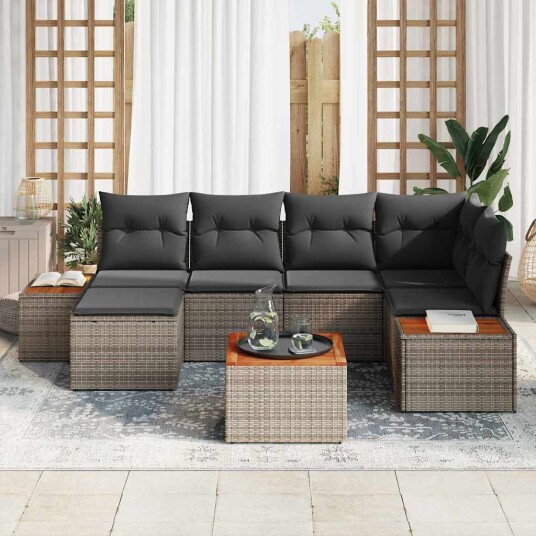 vidaXL Hagesofa Set med pute 7 pcs Grå polyrotting