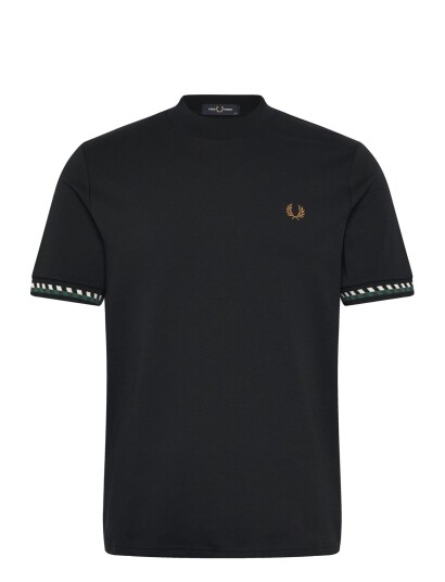 Fred Perry Jacquard Cuff T Shirt   Black   S