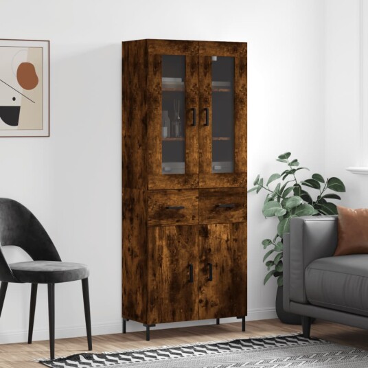 vidaXL Highboard røkt eik 69,5x34x180 cm konstruert tre 8720845479565