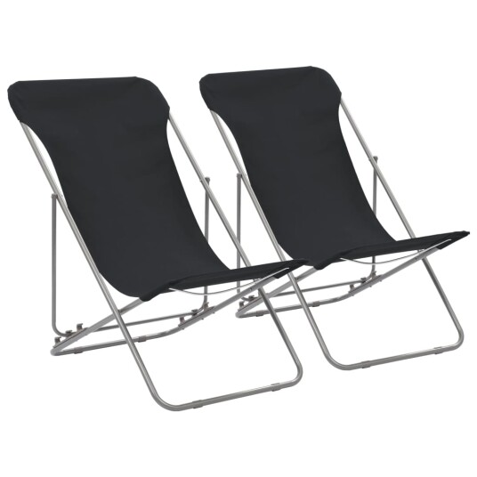 vidaXL Sammenleggbare strandstoler 2 stk stål og oxfordstoff svart vidaXL Sammenleggbare strandstoler 2 stk stål og oxfordstoff svart
