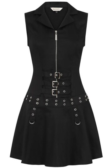 Banned Alternative Goth Kort kjole Astrid Dress XS til XXL Damer svart
