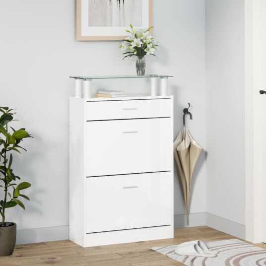 vidaXL Skoskap h?yglans hvit 63x24x104 cm konstruert tre