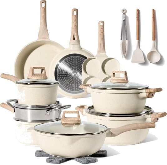 21 delers granitt kokekarsett – non stick induksjonsklar