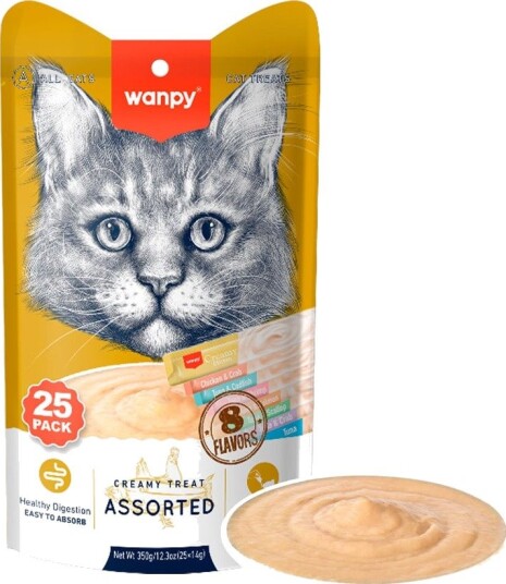Wanpy Cat 25 Pack Creamy Lickable Treat Mixed Flavor 350 g 25x14 g