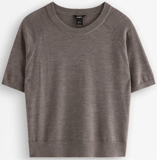 Lindex Fine Knit Top In Merino Wool LIGHT BROWN MELANGE L