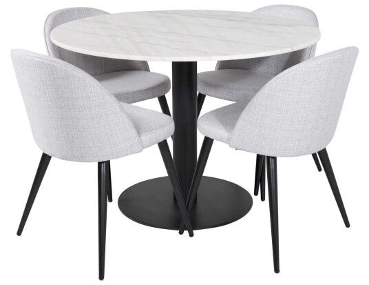 Venture Design Estelle & Velvet spisegruppe Hvit/grå 4 st stoler & bord 106 cm