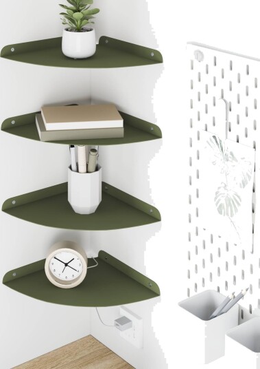 vidaXL Flytende hylle med hylle 4 pcs Olivengrønn 24 x 24 x 2 cm