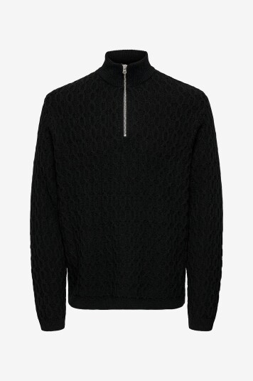 Only & Sons Genser onsLeonard Life Reg 7 Half Zip Knit Svart Only & Sons Genser onsLeonard Life Reg 7 Half Zip Knit Svart