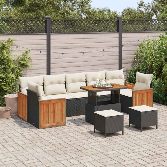 vidaXL Hagesofa Set 10 stk. 10-Antall seter Svart og krem