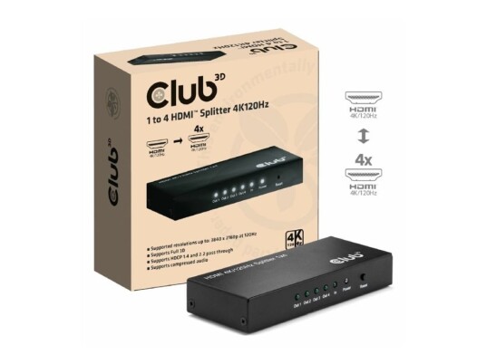 Club 3D Csv-1385 - Video/Lyd-Splitter - 1-To-4, 4K120hz - 4 X Hdmi - Stasjonær