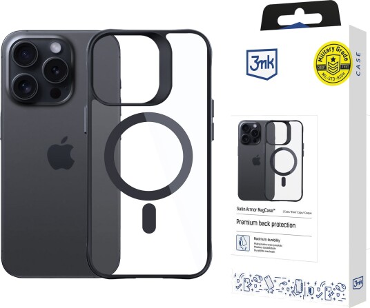 3mk Satin Armor MagCase with MagSafe for iPhone 14 Pro Max Clear with Black Frame