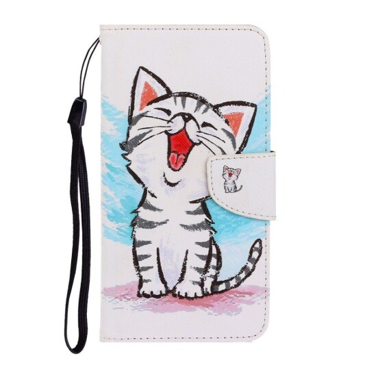 INCOVER Samsung Galaxy M11 PU Skinn Deksel med Lommebok - Hvit Katt