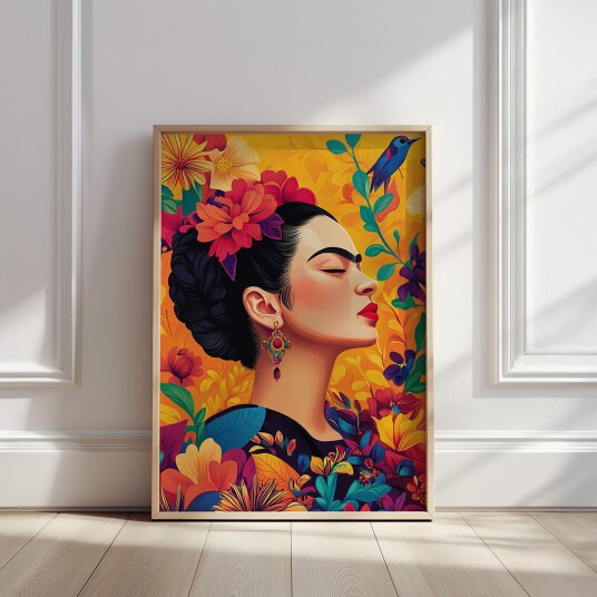 Plakat Blomstret Frida portrett