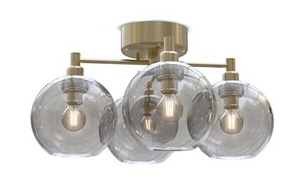 Gloria Plafond 46 cm Messing/Røykfarget glass