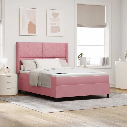  Box Spring Seng med Madrass Rosa 160x200 cm Fløyel