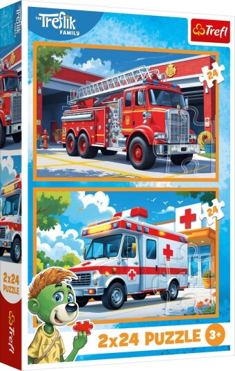 Trefl Puslespill 2x24 brikker Brannbil og ambulanse