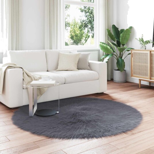 Faux Skinnmatte Tafalla Antrasitt Ø 200 cm Polyester