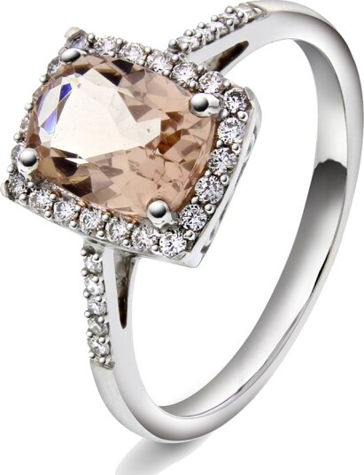 Jacqueline, Diamantring i 375 hvitt gull med diamanter 0,20 ct og morganitt