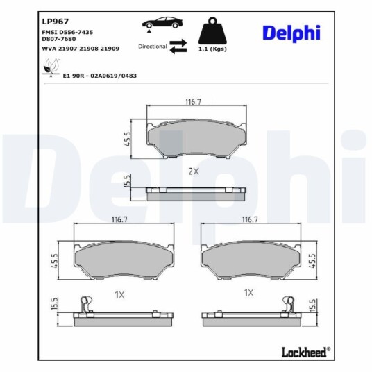 Bremseklosser sett DELPHI LP967
