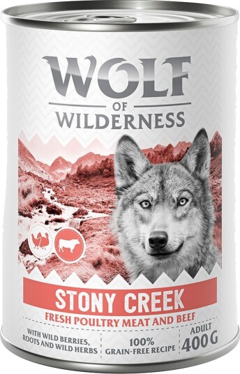 Wolf Of Wilderness Våtfôr Adult Med Fjærkre Stony Creek Fjærke Med Storfe 6 X 400 G
