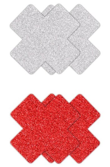 Pretty Pasties Glitter Cross Red Silver 2 Pair Pretty Pasties Glitter Cross Red Silver 2 Pair