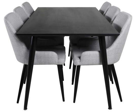 Venture Design Dipp & Plaza spisegruppe Svart/grå 6 st stoler & bord 180 x 90 cm
