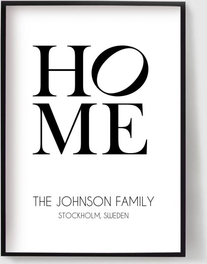Personalisert Plakat HJEM Typografi Plakat med Navn & Adresse