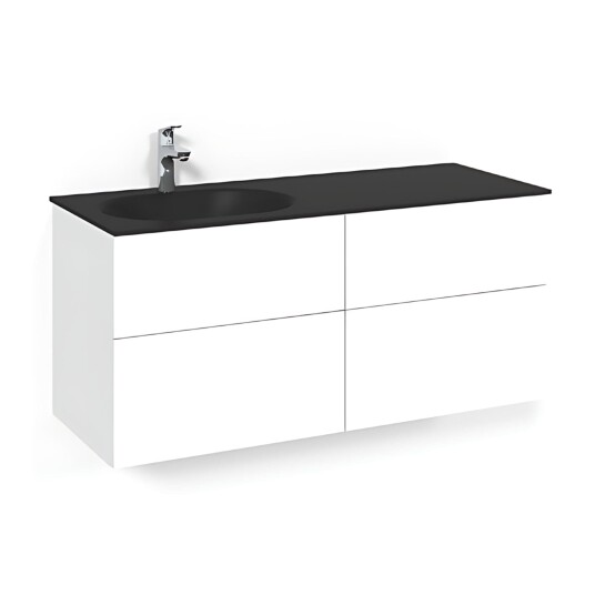 Macro Design Crown Servantskap 4-skuff - med Venstre Glasservant 120cm Hvit / Plain Glass Edge Svart Macro Design Crown Servantskap 4-skuff - med Venstre Glasservant 120cm Hvit / Plain Glass Edge Svart