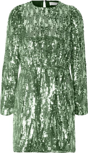 Selected Femme Ari-Colyn Long Sleeve Short Sequins Dress Grønn 34