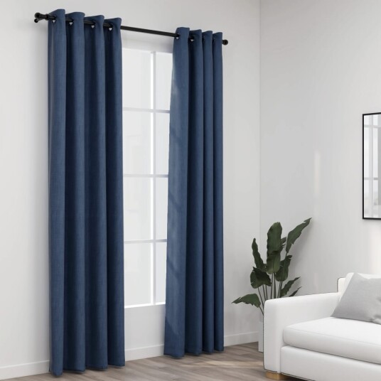 Vidaxl Lystette Gardiner Maljer Og Lin-Design 2 Stk Blå 140x245 Cm