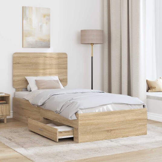 Sengestamme med skuff Sonoma eik 90 x 190 cm Konstruert tre