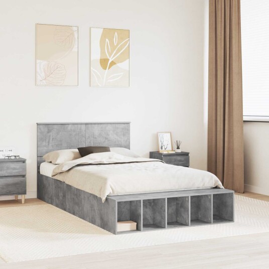 Sengestamme med hylle Betonggrå 135 x 190 cm Konstruert tre
