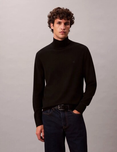 Calvin Klein Ls Merino Mock Neck Swtr 14Gg Black XXL