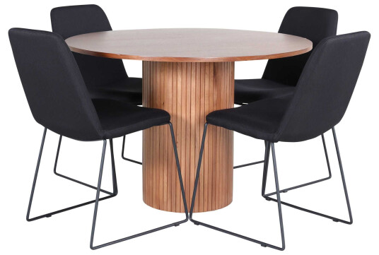Venture Design Bianca & Muce spisegruppe Svart/valnøtt 4 stoler & bord 110 cm