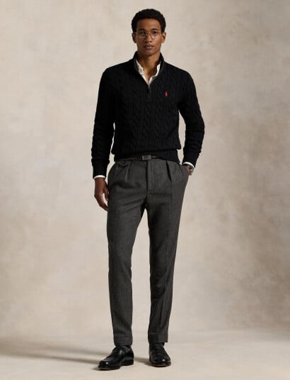 Polo Ralph Lauren Cable-Knit Cotton Quarter-Zip Sweater - Black - L