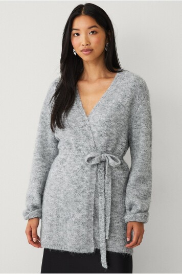 Ellos Collection Åpen cardigan med bindebelte Grå