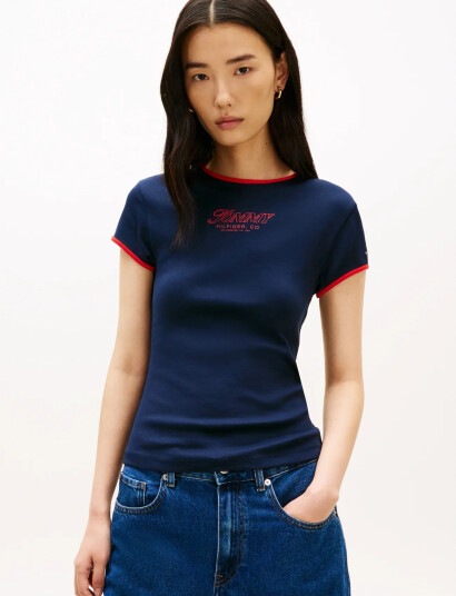 Tommy Hilfiger Tilt Graphic Slim C Nk Ss Tee   Navy   XS
